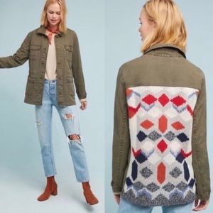 Anthropologie Aztec Army Green Knit Back Anorak